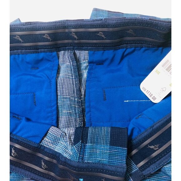 Tommy Bahama Mens Blue Checked Pockets Hybrid Bermuda Long Shorts Sz 30 New - Picture 8 of 11